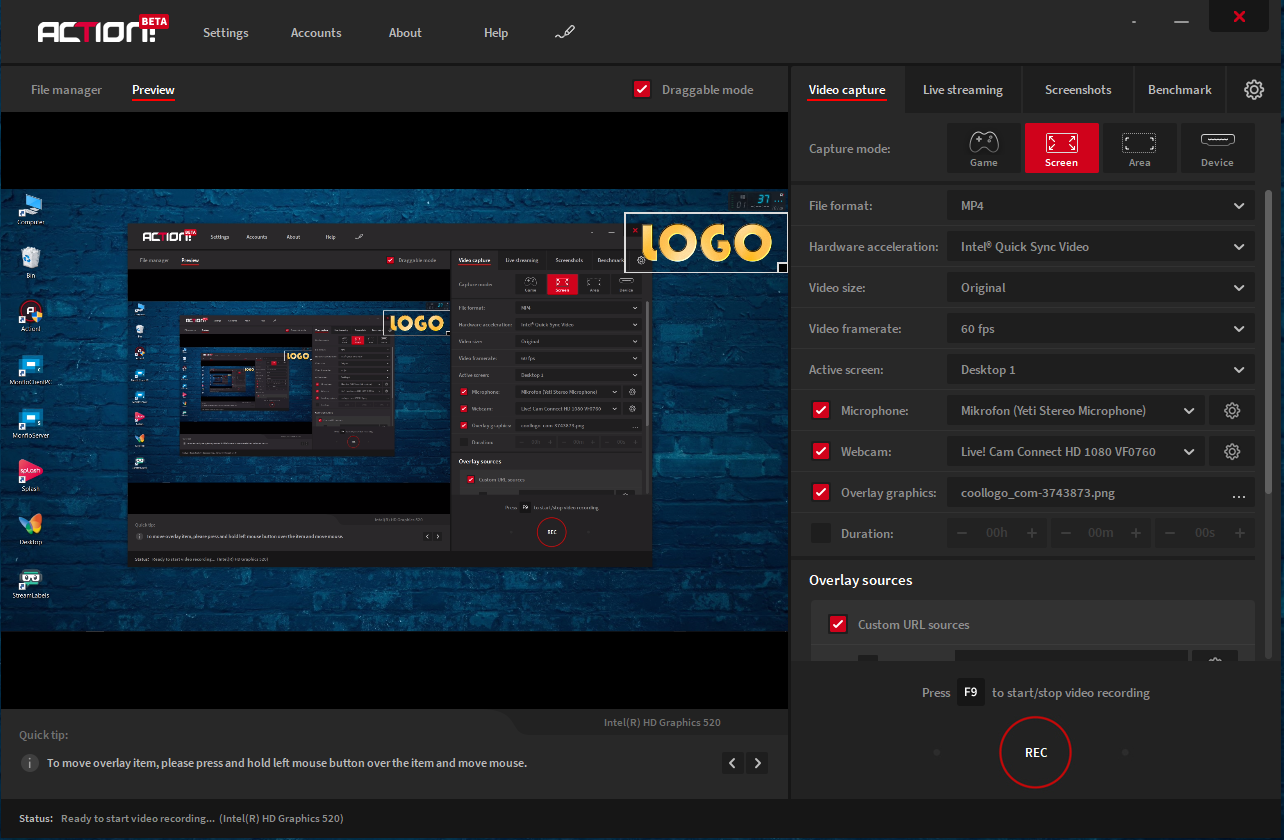 Live Streaming with overlays - Action! 3.0