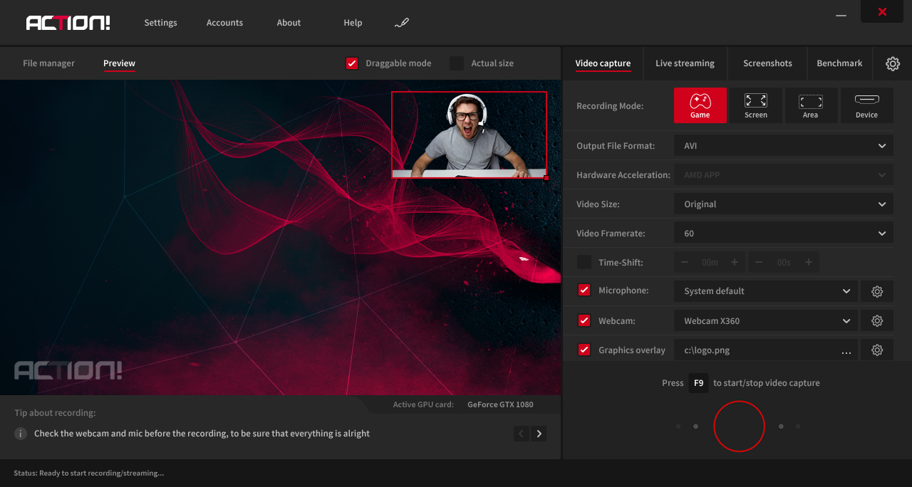 Action! screen recorder - Live Streaming with overlays