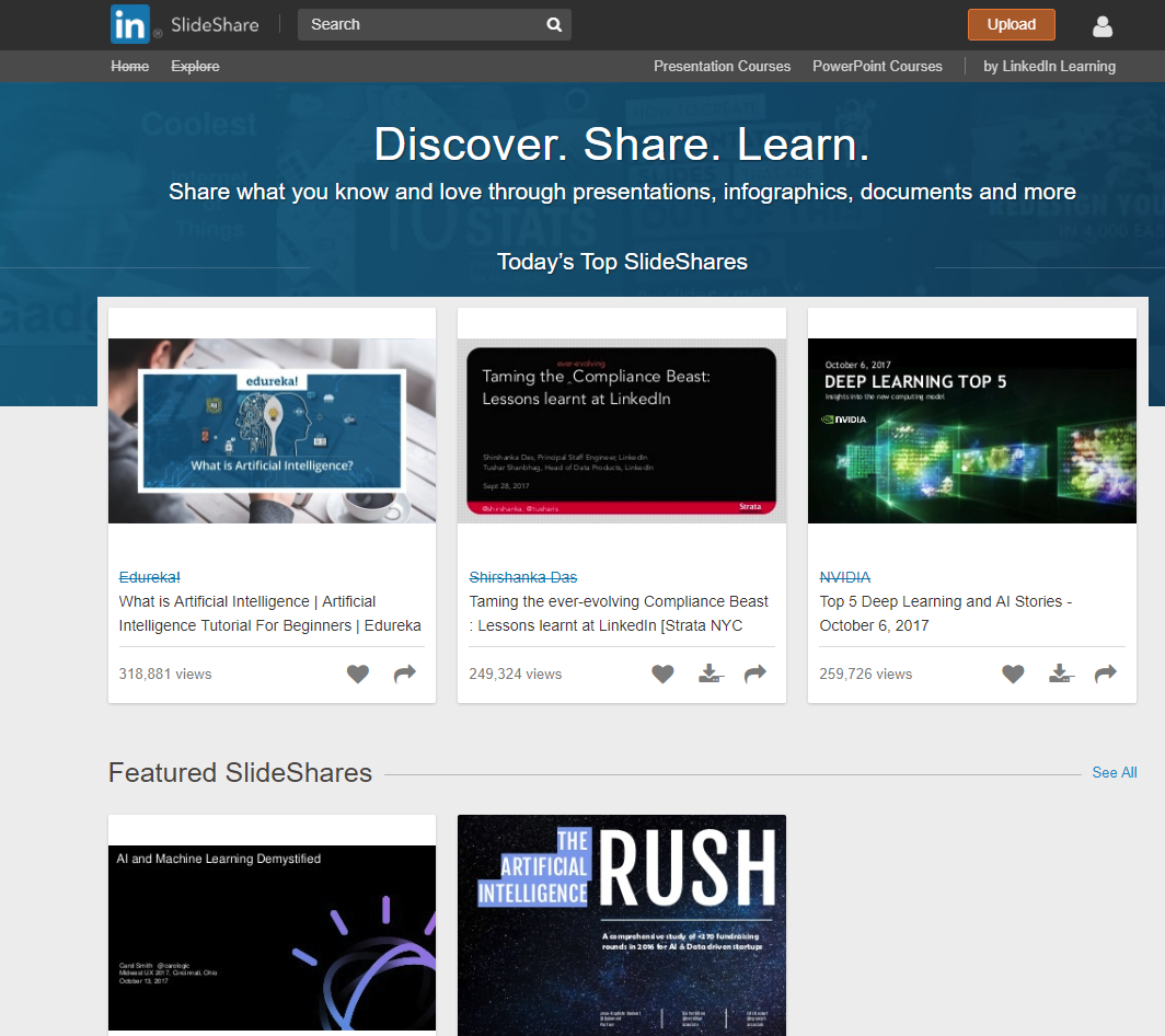 slideshare main screen