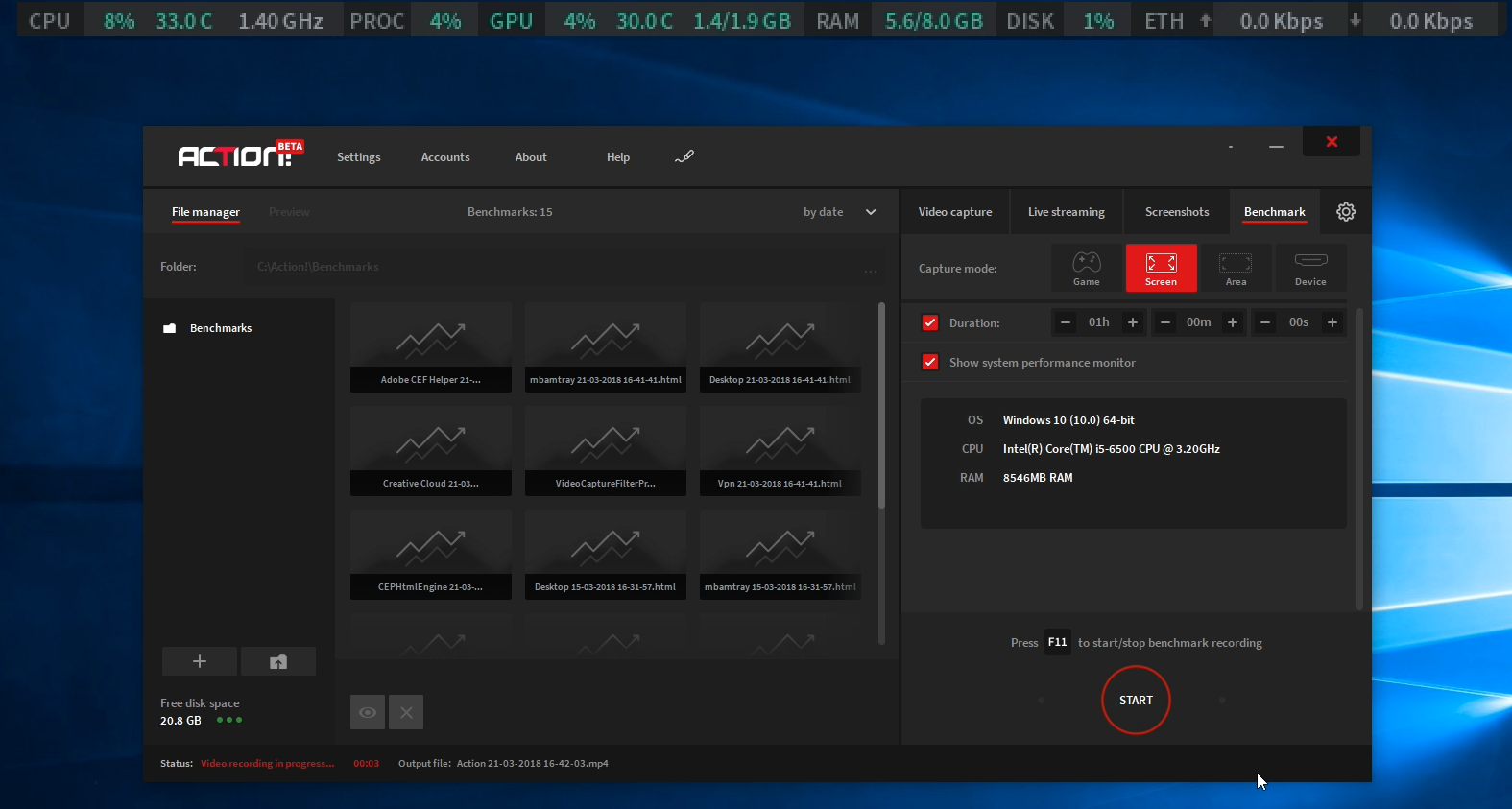 Action! screen recorder benchmark