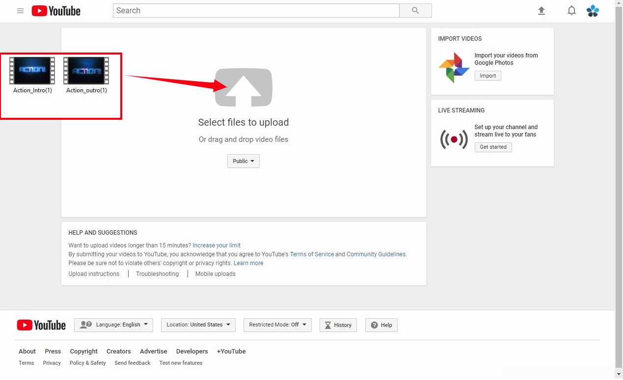 YouTube's upload video page