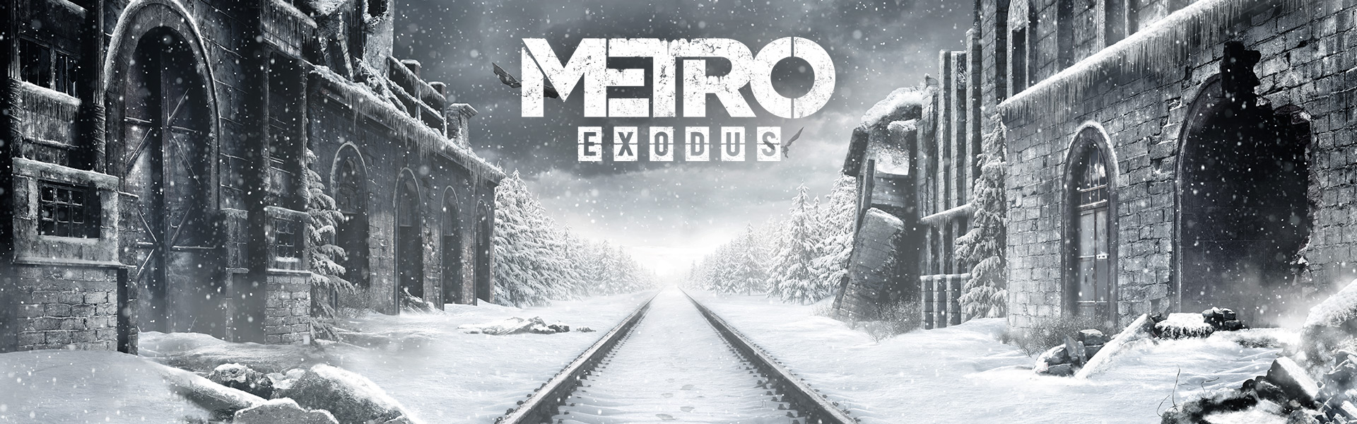 Metro exodus promotional image, a scenery of destroyed buildings during winter
