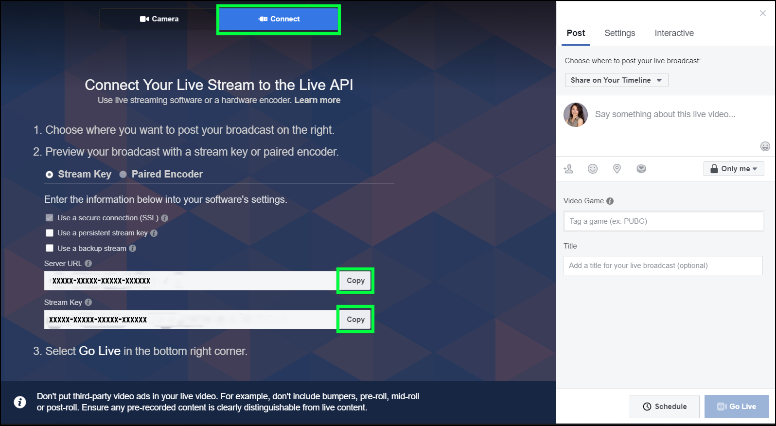 Facebook stream key