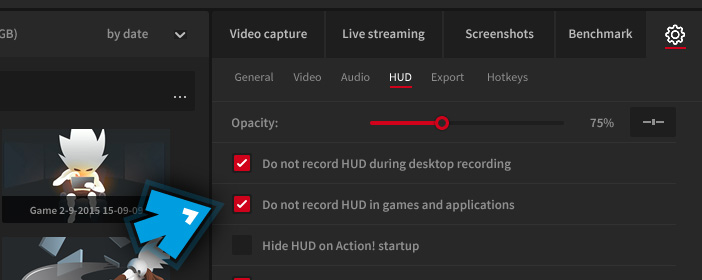 Mirillis Action! - Settings - Do not record HUD in games and applications  