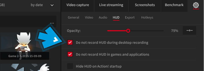 Mirillis Action! - settings - hide HUD during desktop recording